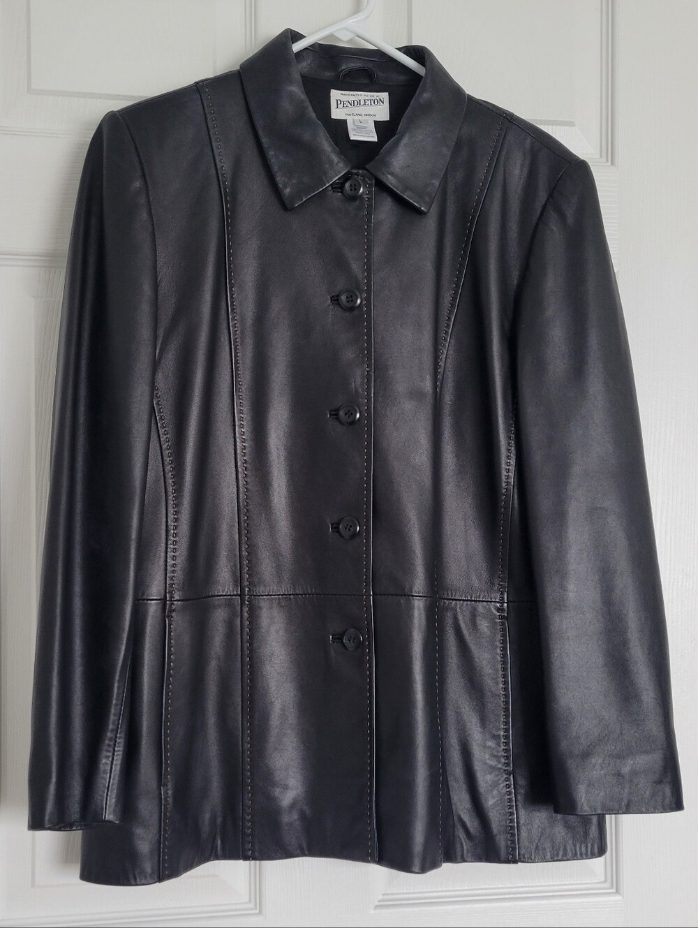 Pendleton Black 100% Leather Button-Front Jacket with Tailored Seams